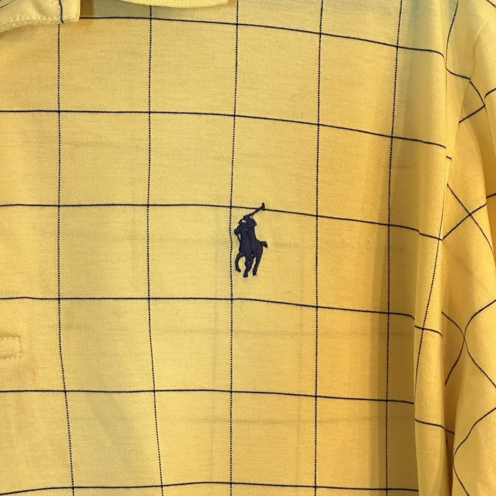 VTG Polo Golf Ralph Lauren Short Sleeve Polo Shirt Men Large Yellow Grid Plaid